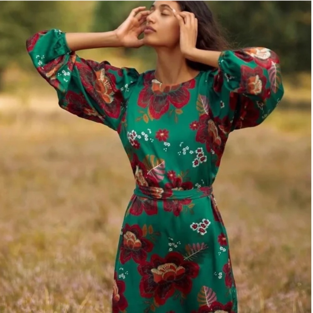 RARE! NWT FARM Rio x Anthropologie Marenko dress in green floral print Size M